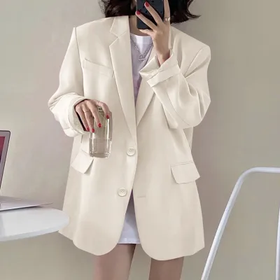 Women Slim Fit Blazer Coat Solid Color Pocket Design Fresh Sweet Style