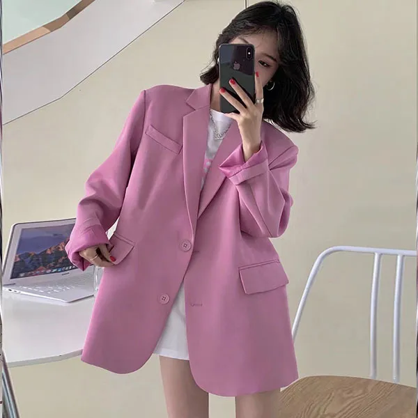 Women Slim Fit Blazer Coat Solid Color Pocket Design Fresh Sweet Style