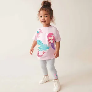 Kids Toddler Girls Summer Casual Cute Cartoon Print Short Sleeve T-Shirt Pants Set Two Piece Outfit