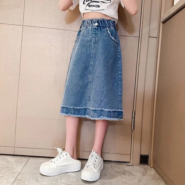 Kids Toddler Big Girls Princess Denim Skirt Casual Versatile Solid Color