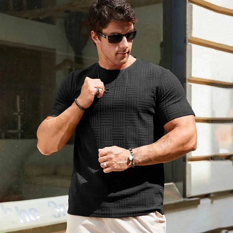 Men Casual Sports Basic Striped Short Sleeve Round Neck T-Shirt Raglan Sleeve