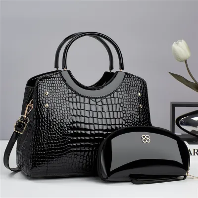 Women Fashion Crocodile Print Large Capacity PU Handbag Sets