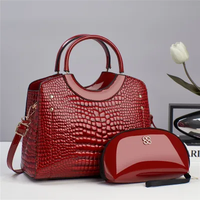 Women Fashion Crocodile Print Large Capacity PU Handbag Sets