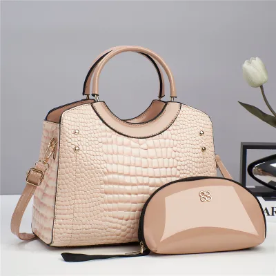 Women Fashion Crocodile Print Large Capacity PU Handbag Sets