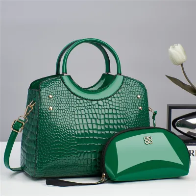 Women Fashion Crocodile Print Large Capacity PU Handbag Sets