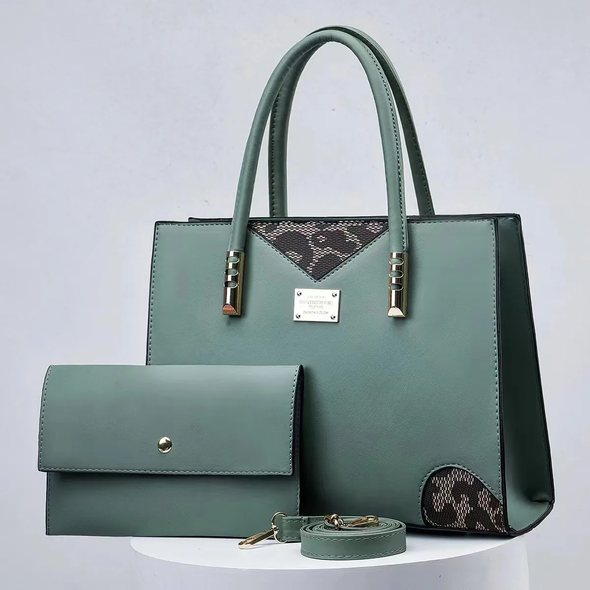 Women Elegant Leopard Stitching Large Capacity Handbag Sets