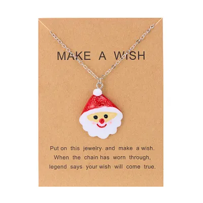 Christmas Element Series Gift Box Resin Santa Claus Snowman Pendant Necklace