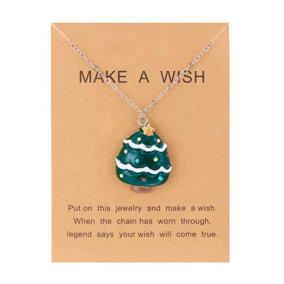 Christmas Element Series Gift Box Resin Santa Claus Snowman Pendant Necklace