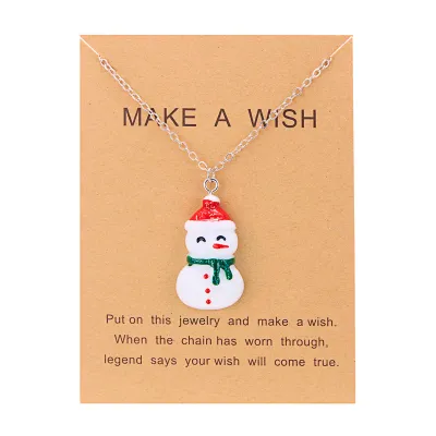 Christmas Element Series Gift Box Resin Santa Claus Snowman Pendant Necklace