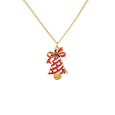 Christmas Cartoon Enameled Elk Snowman Bell Necklace