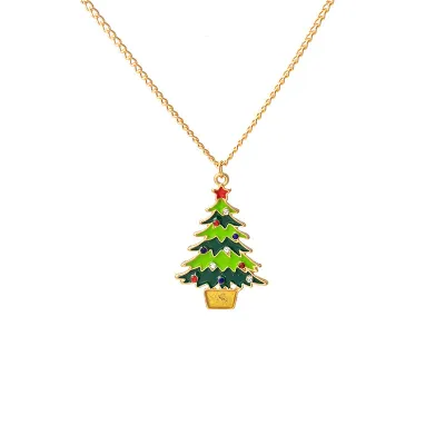 Christmas Cartoon Enameled Elk Snowman Bell Necklace