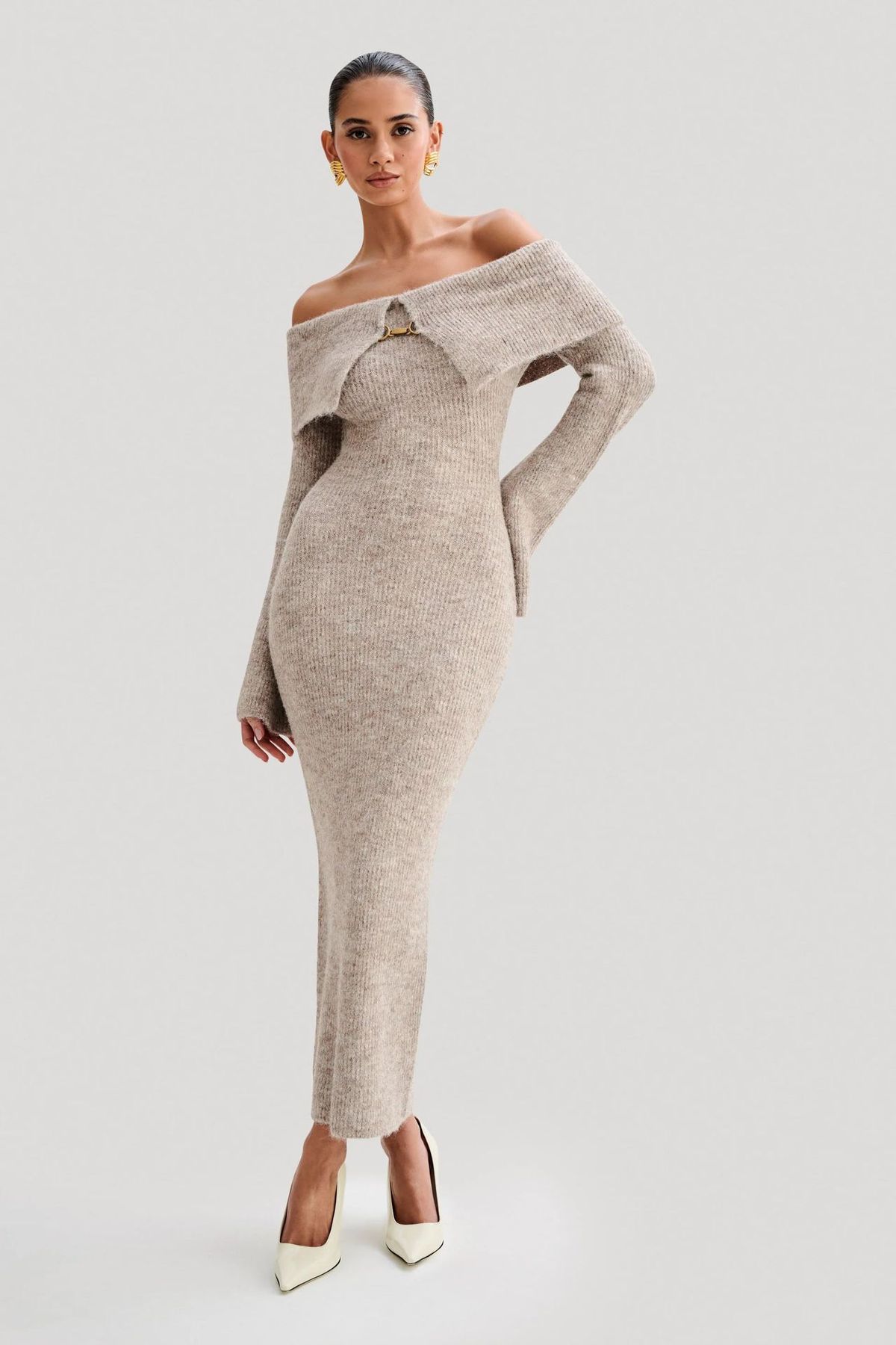 Wholesale Women Sexy Fashiong Off-Shoulder Knitted Sweater Dress