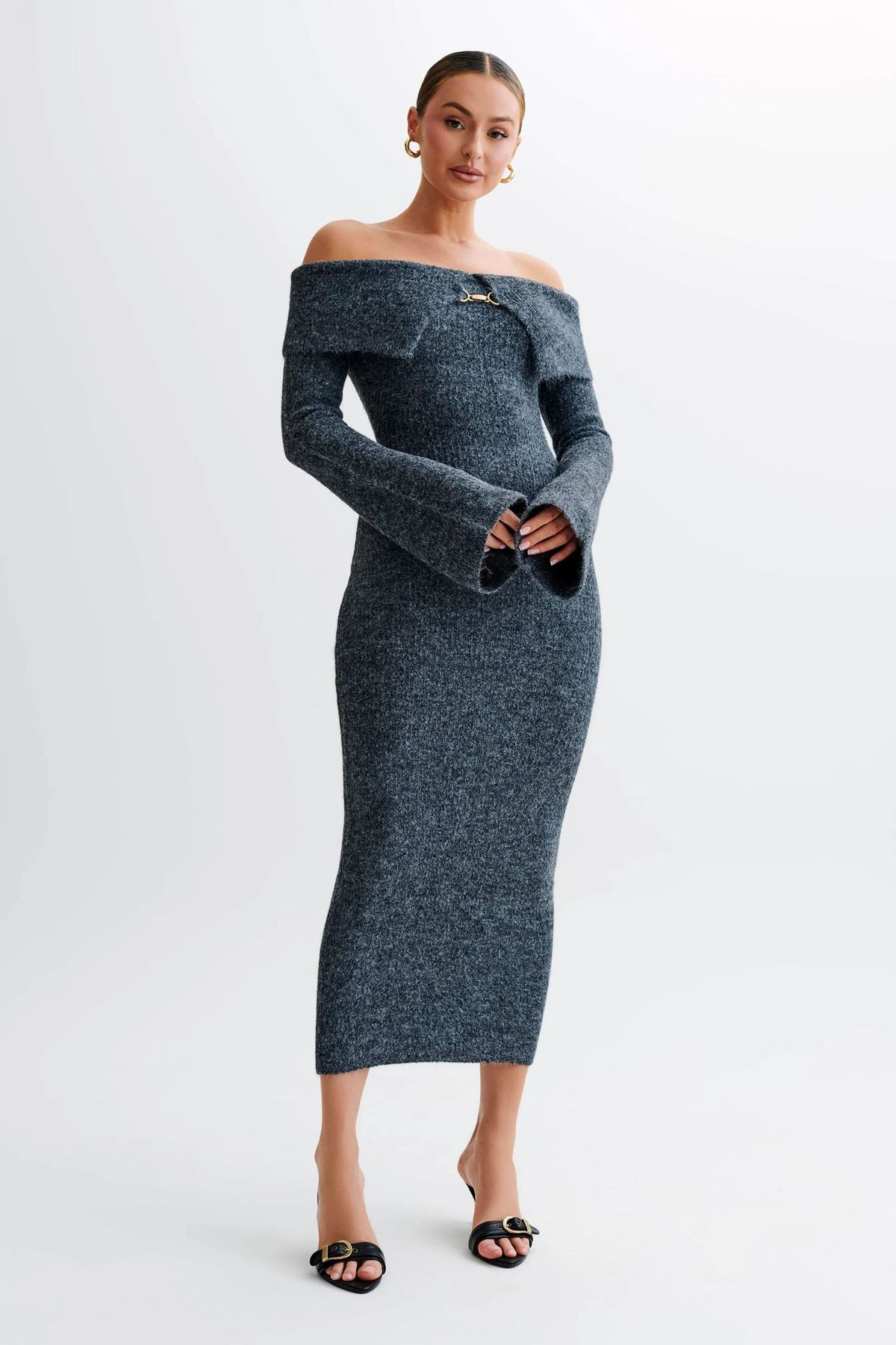 ワンピース wzip offshoulder knit dress gray mix wzip offshoulder knit dress gray mix