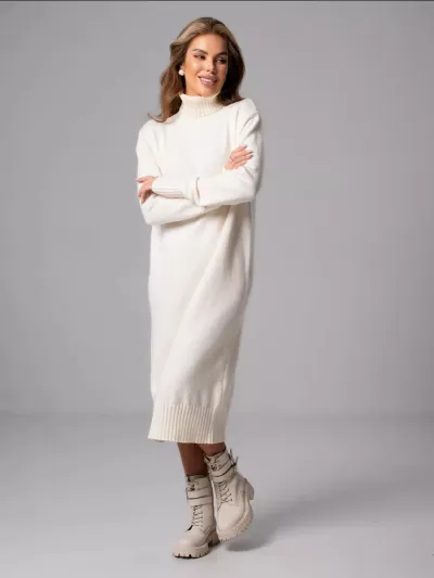 Women Turtleneck Knitted Fall Winter Loose Solid Color Sweater Dress