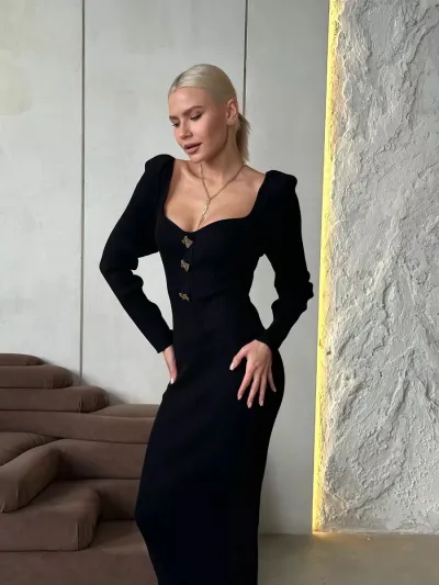 Women Sexy Fashion Knitted Slim-Fit High Waist Long Sweater Dress