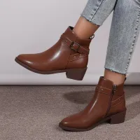 Women Retro Plus Size Western Denim Side Zip Pointed Toe Short Boots