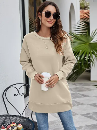 Women's Pullover Sweatshirt - Loose Fit, Solid Color, Street Hipster Style