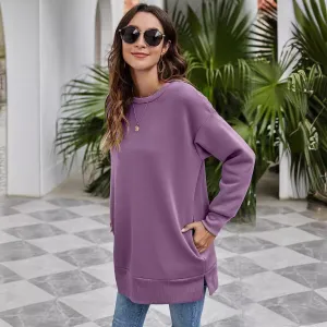 Women's Pullover Sweatshirt - Loose Fit, Solid Color, Street Hipster Style