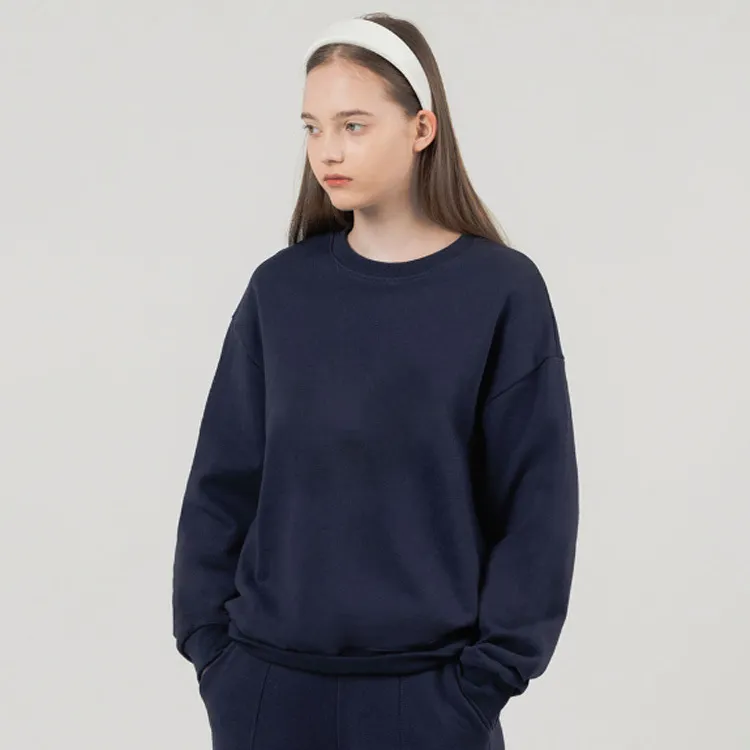 Women Casual Solid Color Loose Crewneck Pullover Sweatshirt