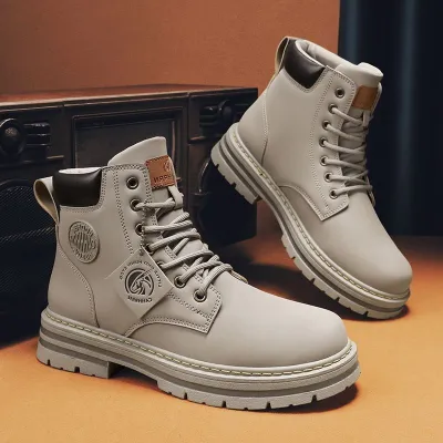 Men Fashion Casual Autumn Winter British Style Commuter Lace-Up Thick-Soled Boots