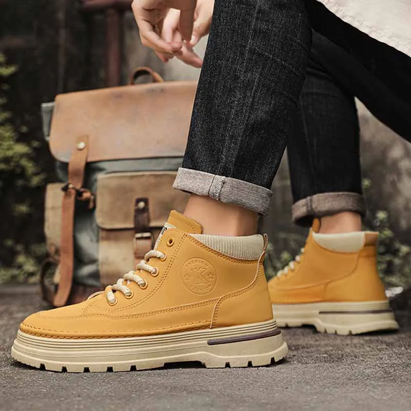 Men Casual Autumn Winter British Style Commuter Lace-Up Thick-Soled Tooling Boots