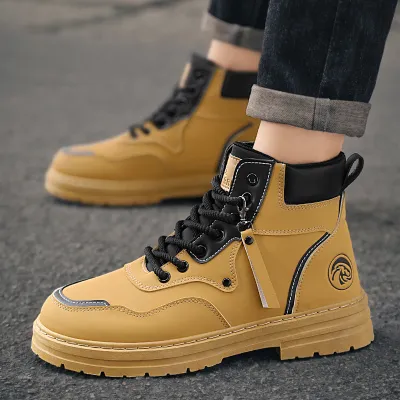 Men Fashion Casual Autumn Winter Commuter Lace-Up Thick-Soled Leather Boots