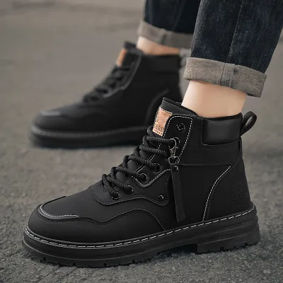Men Fashion Casual Autumn Winter Commuter Lace-Up Thick-Soled Leather Boots