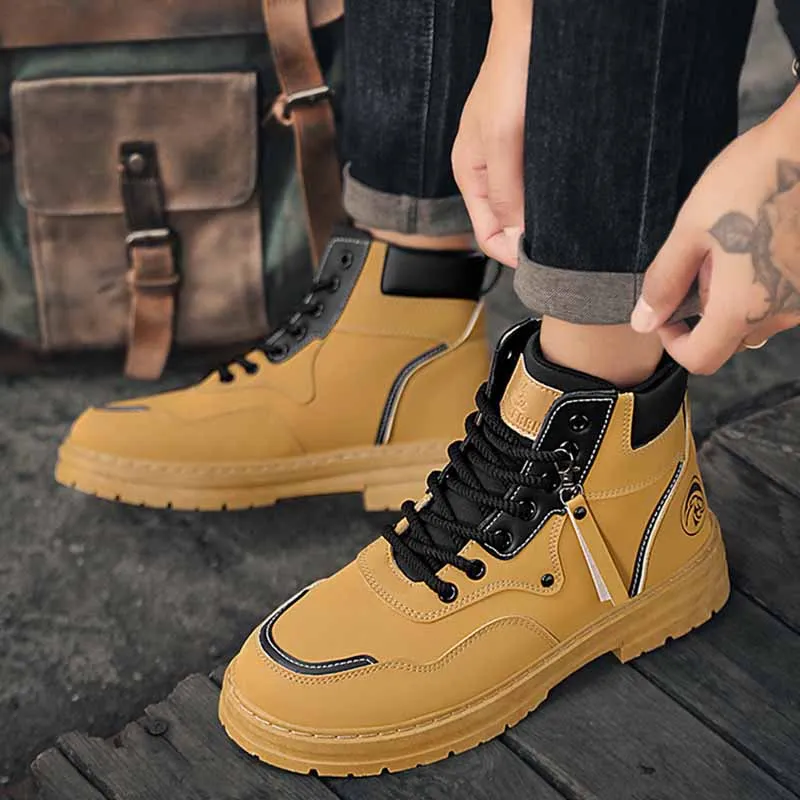 Men Fashion Casual Autumn Winter Commuter Lace-Up Thick-Soled Leather Boots