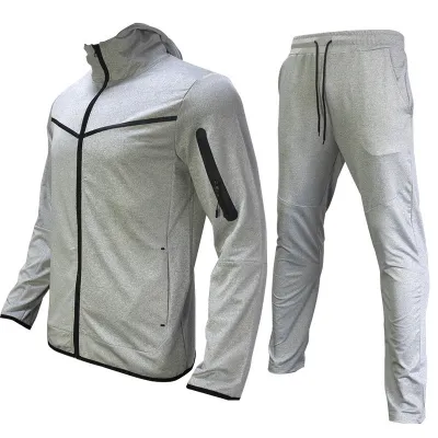 Men Casual Color Matching Long Sleeve Hooded Coat Trousers Sets
