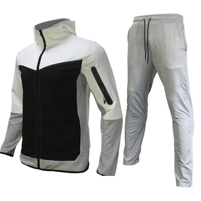 Men Casual Color Matching Long Sleeve Hooded Coat Trousers Sets