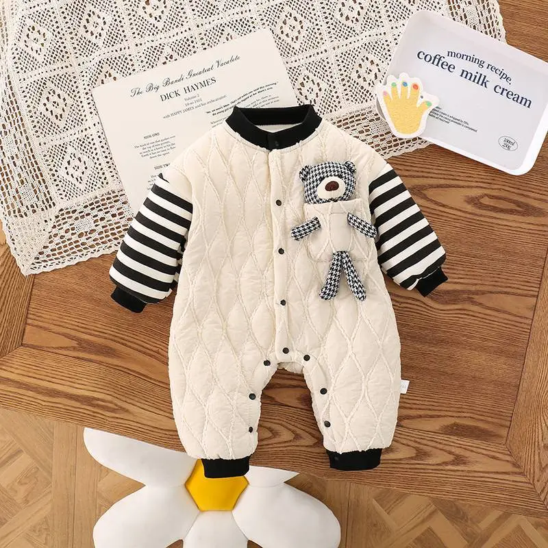 Kids Baby Boys Autumn Winter Casual Cute Fleece Thickening Long Sleeve Romper