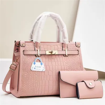 Women Fashion Solid Color Crocodile Print Large Capacity Handbag
