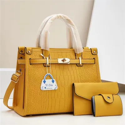 Women Fashion Solid Color Crocodile Print Large Capacity Handbag