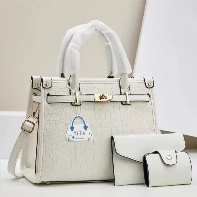 Women Fashion Solid Color Crocodile Print Large Capacity Handbag