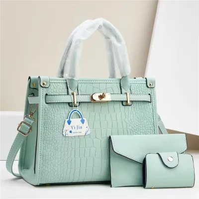 Women Fashion Solid Color Crocodile Print Large Capacity Handbag