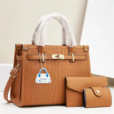 Women Fashion Solid Color Crocodile Print Large Capacity Handbag