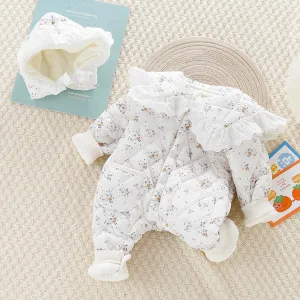 Kids Baby Girls Autumn Winter Casual Cute Tiny Flower Fleece Long Sleeve Romper
