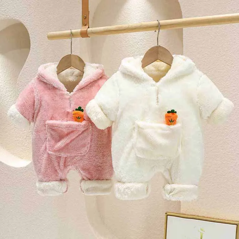 Kids Baby Girls Autumn Winter Casual Cute Rabbit Fleeces Long Sleeve Hooded Romper