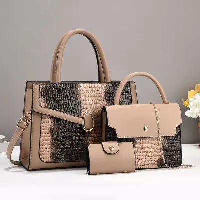 Women Elegant Stone-Print Large-Capacity PU Handbag Set