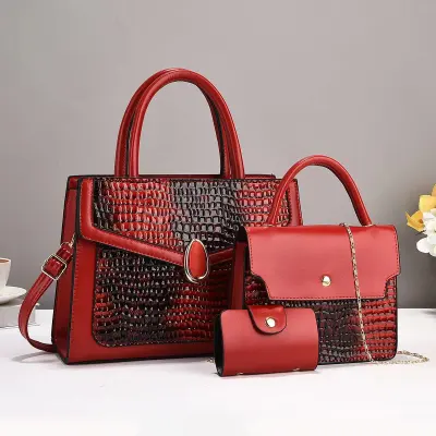Women Elegant Stone-Print Large-Capacity PU Handbag Set