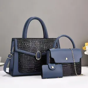 Women Elegant Stone-Print Large-Capacity PU Handbag Set