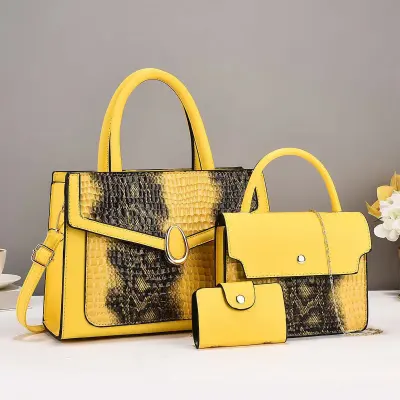 Women Elegant Stone-Print Large-Capacity PU Handbag Set