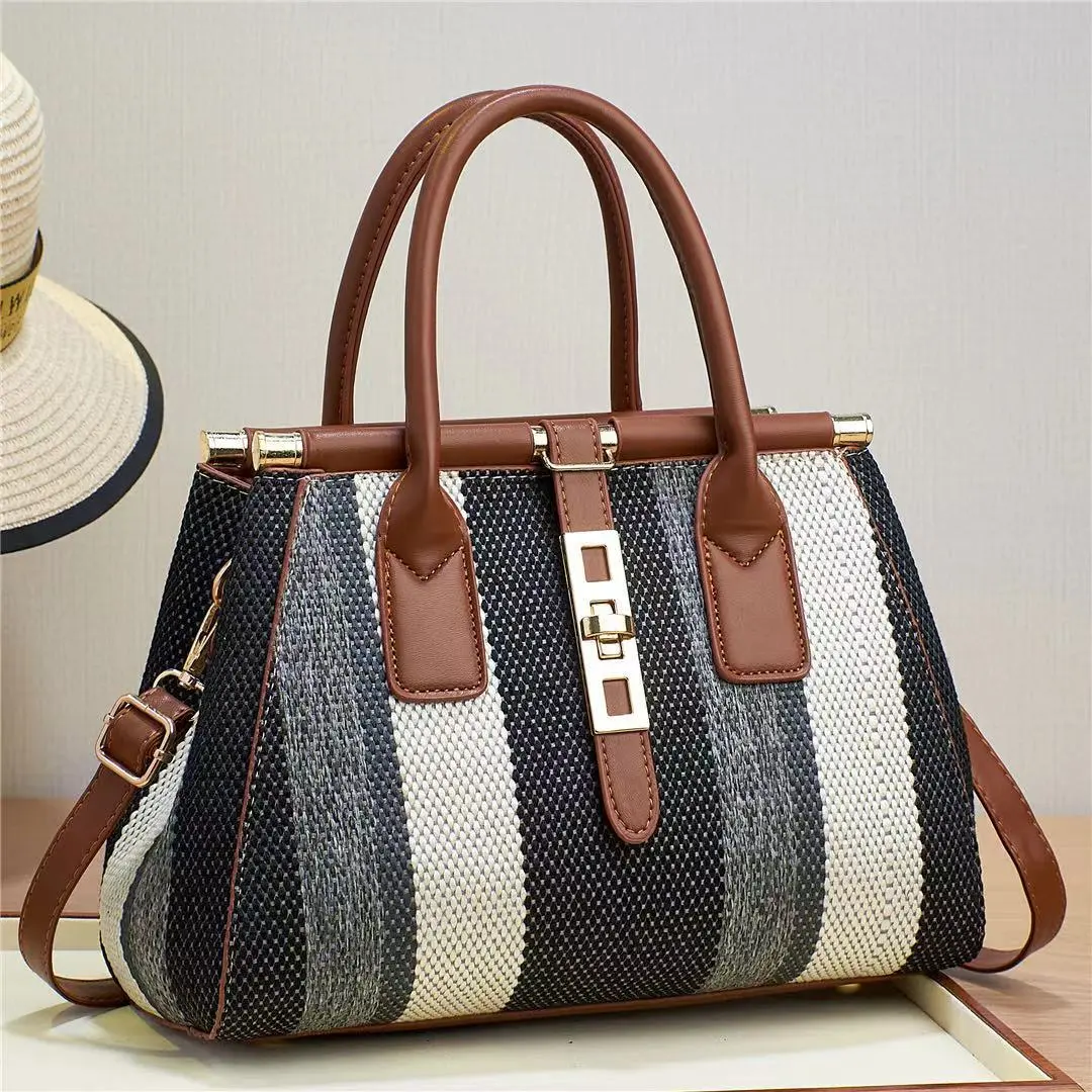 Simple Stitching Color Contrast Medium PU Handbag with Zipper Buckle