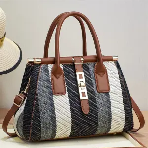 Simple Stitching Color Contrast Medium PU Handbag with Zipper Buckle