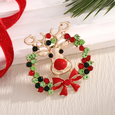 Christmas Elk Round Corsage Diy Cartoon Pin Brooch