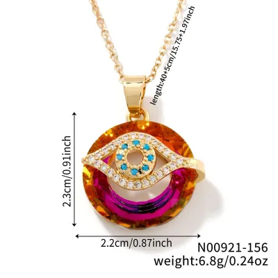 Retro Simple Evil Eye Micro Inlay Rhinestone Crystal Pendant Necklace Stainless Steel Chain