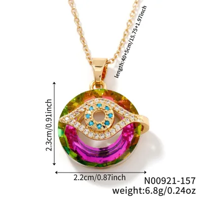 Retro Simple Evil Eye Micro Inlay Rhinestone Crystal Pendant Necklace Stainless Steel Chain