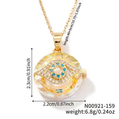 Retro Simple Evil Eye Micro Inlay Rhinestone Crystal Pendant Necklace Stainless Steel Chain