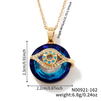 Retro Simple Evil Eye Micro Inlay Rhinestone Crystal Pendant Necklace Stainless Steel Chain