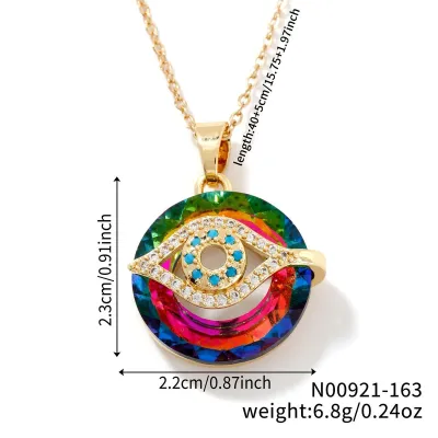 Retro Simple Evil Eye Micro Inlay Rhinestone Crystal Pendant Necklace Stainless Steel Chain